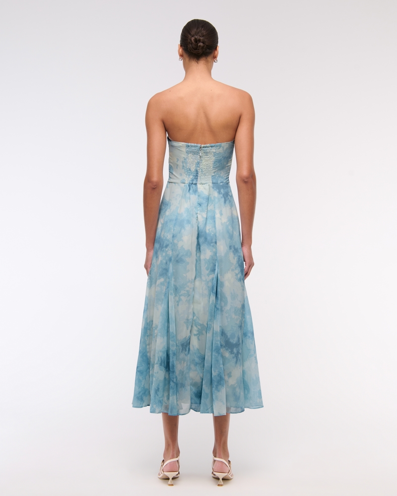 The A&F Camille Strapless Godet Midi Dress(pale aqua pattern,XXS)