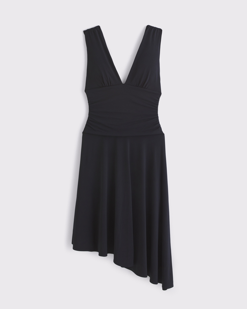 Plunge Ruched Knit Midi Dress(black,XXS)