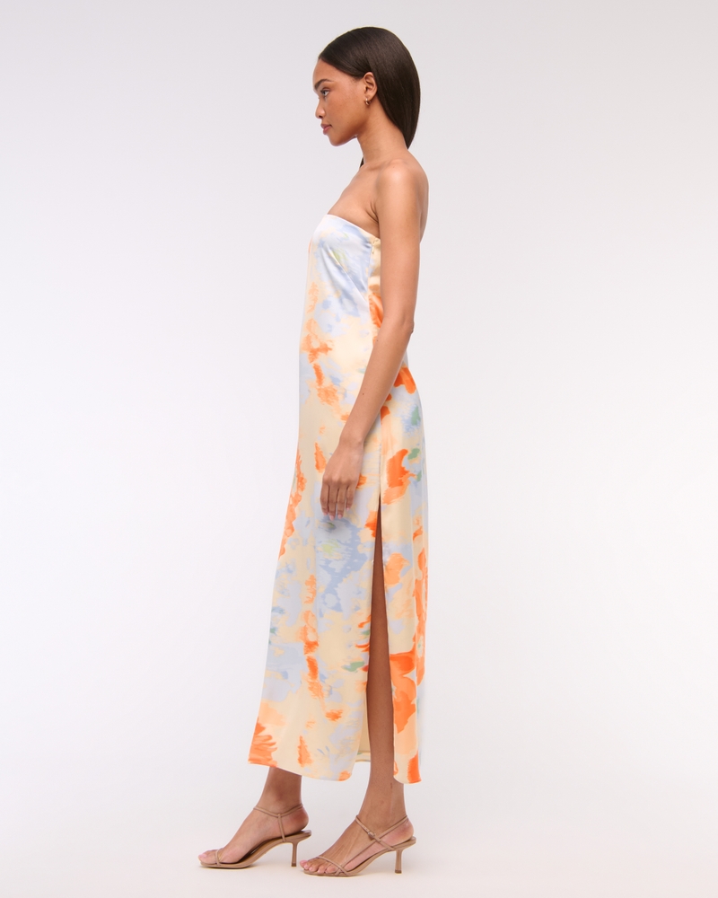 The A&F Julia Strapless Slip Maxi Dress(orange pattern,XXS)