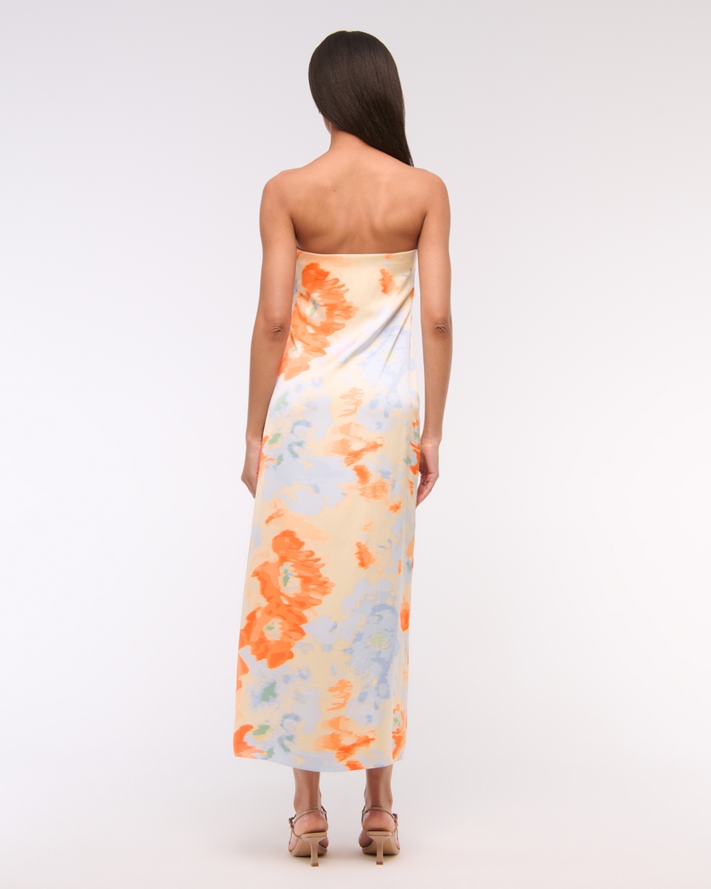 The A&F Julia Strapless Slip Maxi Dress(orange pattern,XXS)