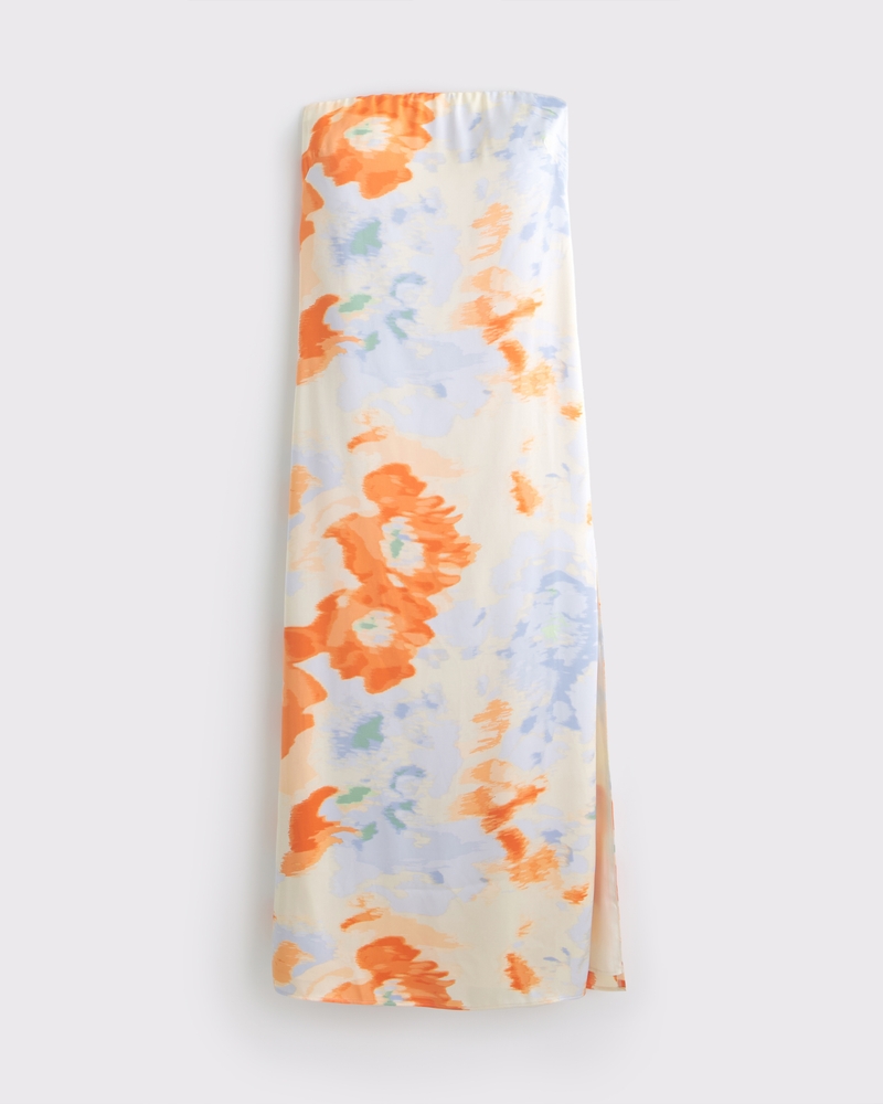 The A&F Julia Strapless Slip Maxi Dress(orange pattern,XXS)