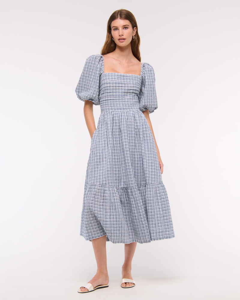 The A&F Emerson Linen-Blend Puff Sleeve Midi Dress