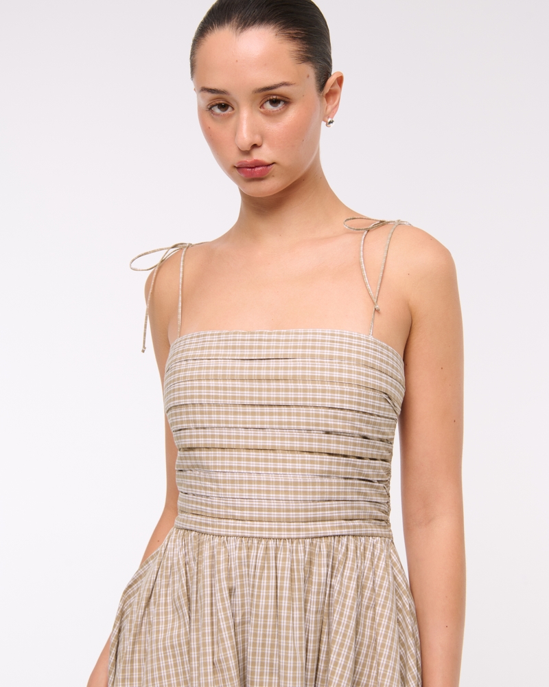 The A&F Emerson Tie-Strap Mini Dress(light brown plaid,XXS)