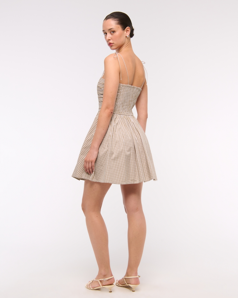 The A&F Emerson Tie-Strap Mini Dress(light brown plaid,XXS)
