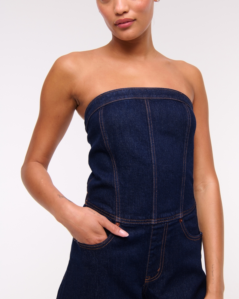Strapless Denim Romper(dark denim,XXS)