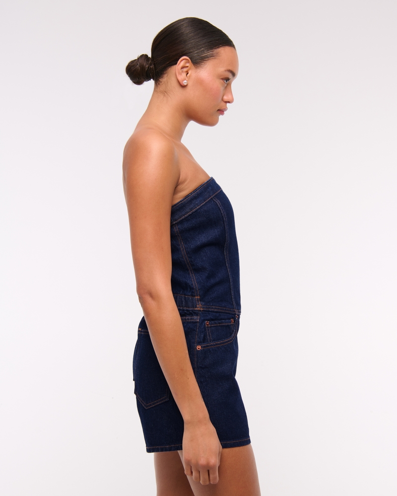 Strapless Denim Romper(dark denim,XXS)