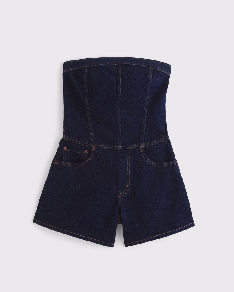 Strapless Denim Romper(dark denim,XXS)