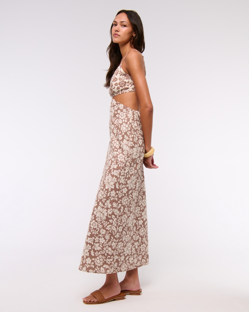 The A&F Julia Slip Cutout Maxi Dress(brown floral,XXS)