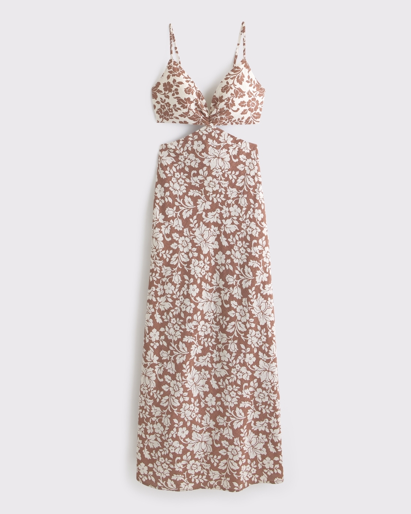The A&F Julia Slip Cutout Maxi Dress(brown floral,XXS)
