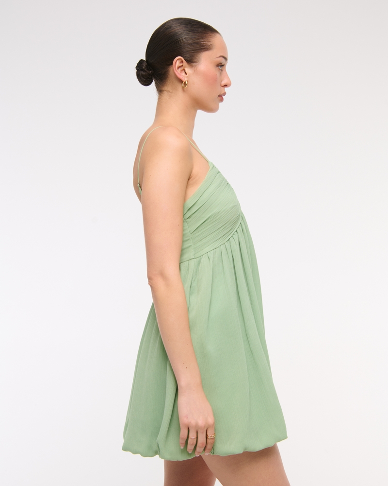 Sheer Bubble Hem Mini Dress(green,XXS)