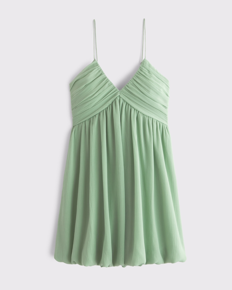 Sheer Bubble Hem Mini Dress(green,XXS)