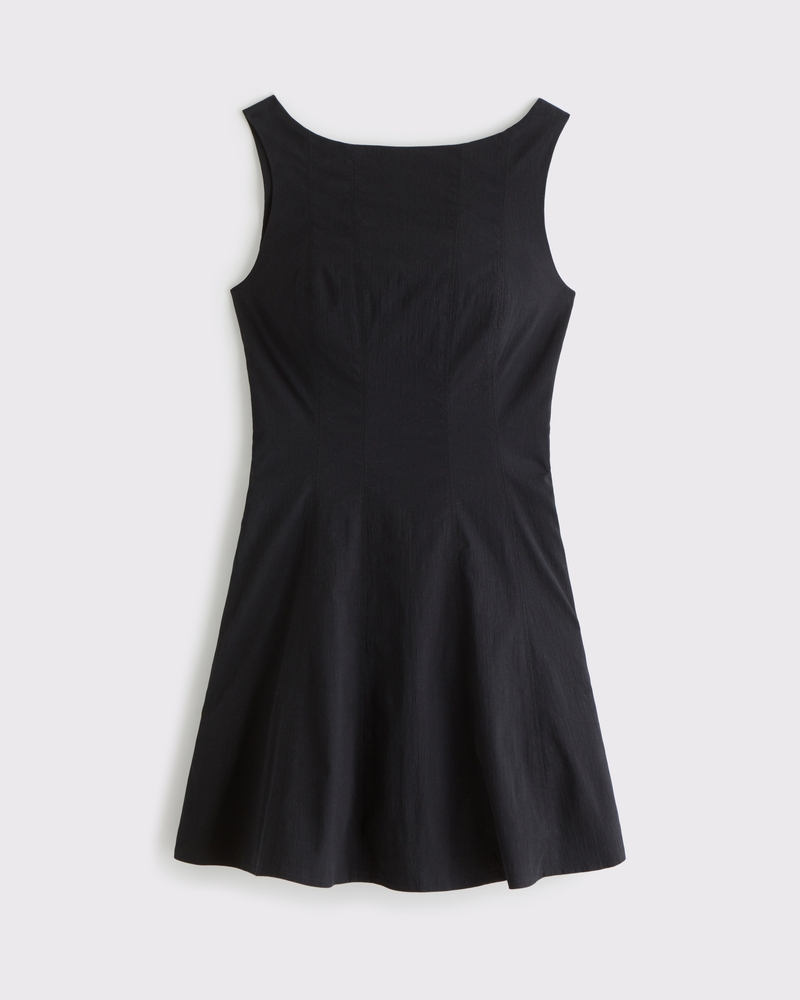 The A&F Mila High-Neck Open-Back Mini Dress(black,XXS)
