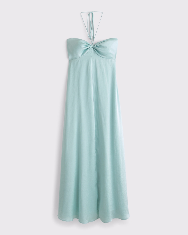 Twist-Front Flowy Maxi Dress(light aqua,XXS)