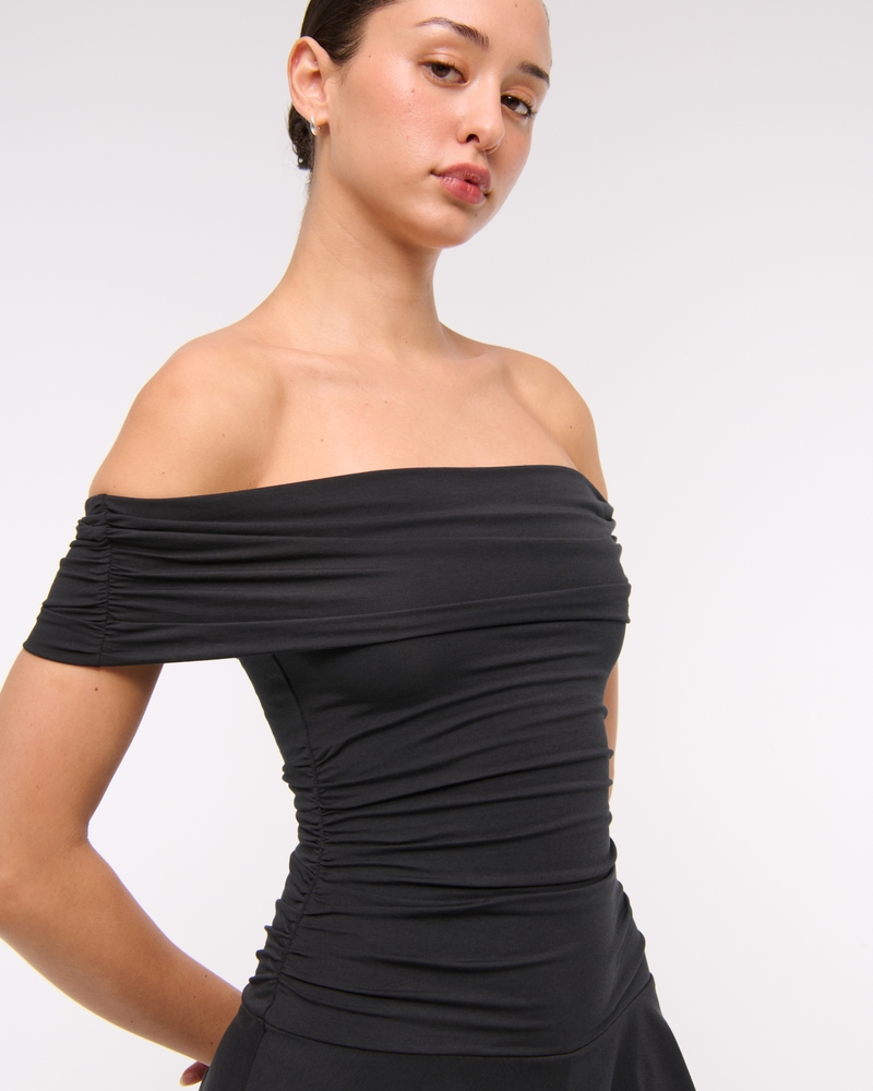 Off-The-Shoulder Knit Skort(black,XXS)