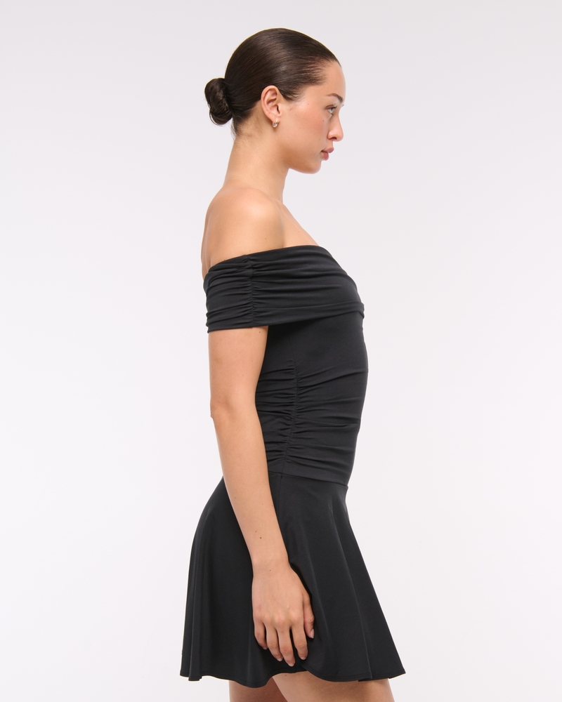 Off-The-Shoulder Knit Skort(black,XXS)