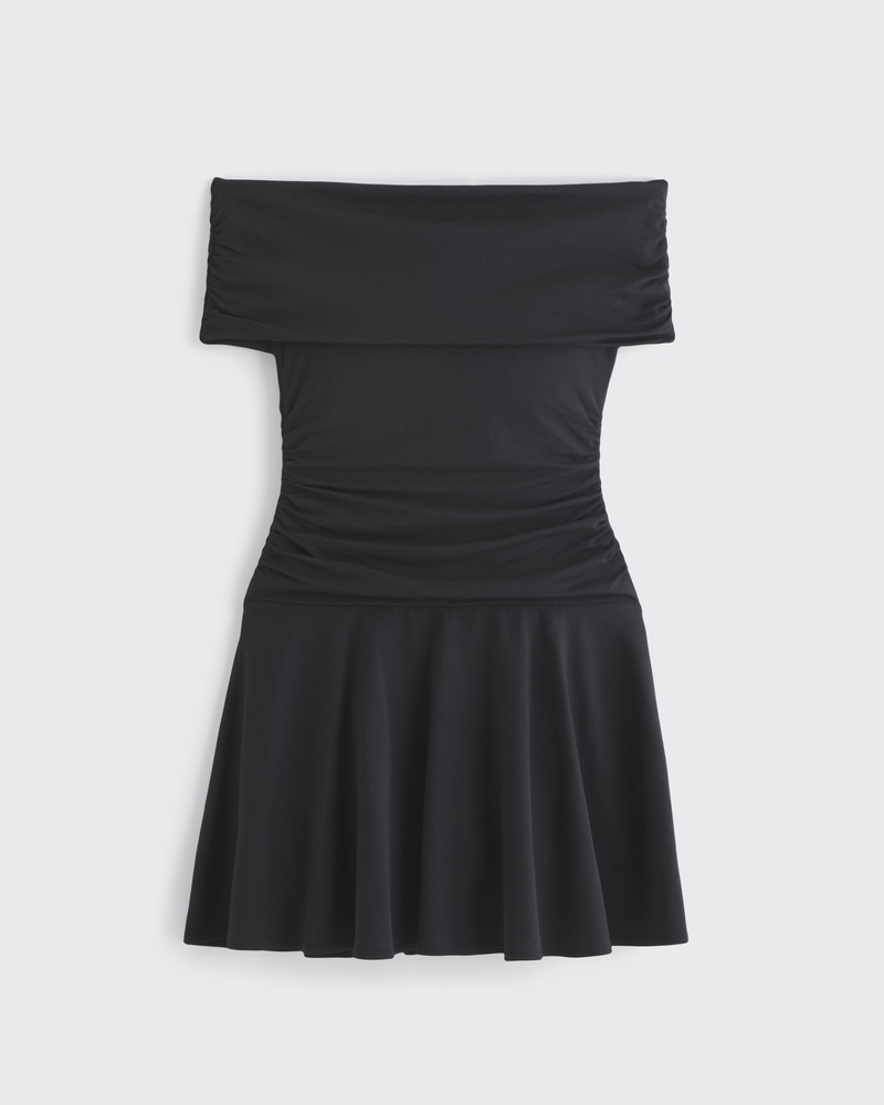 Off-The-Shoulder Knit Skort(black,XXS)