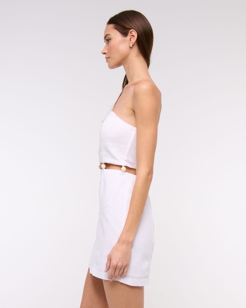 Beaded Strapless Mini Dress(white,XXS)