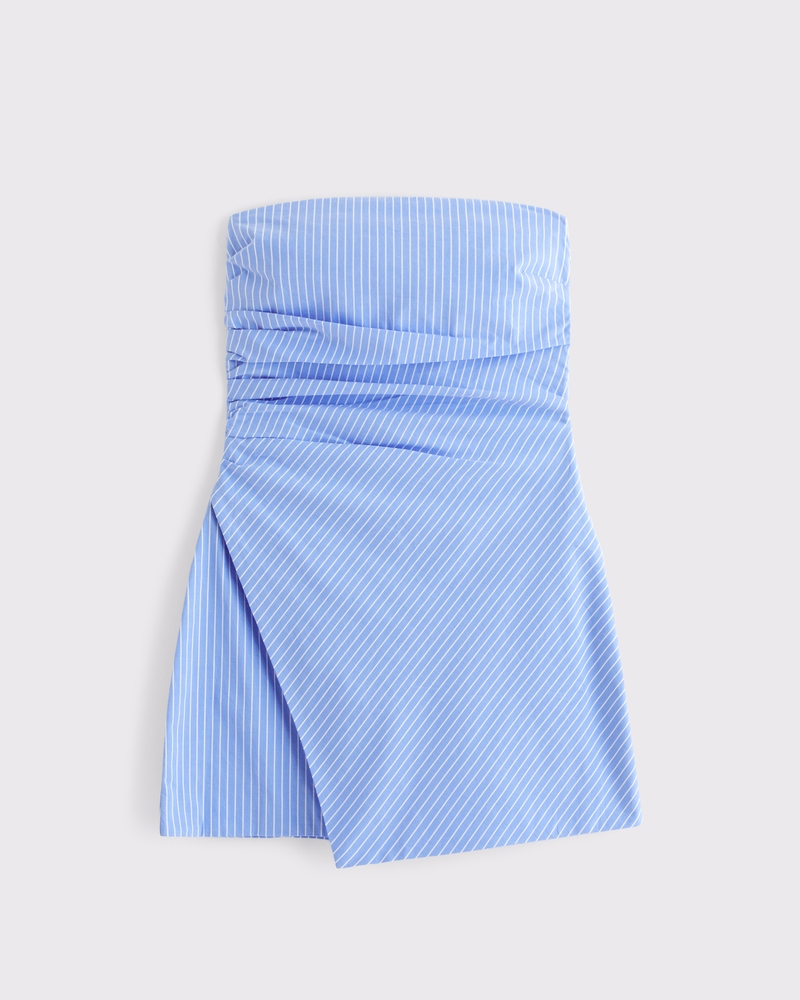 Strapless Asymmetrical Mini Dress(blue stripe,XXS)