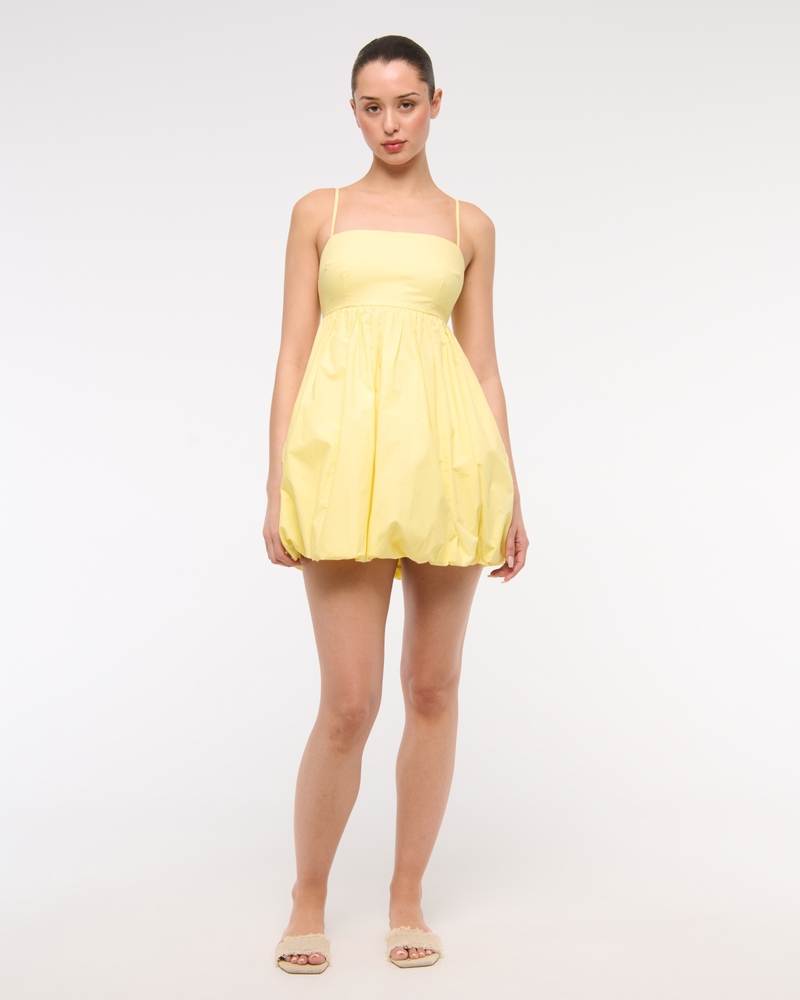 Babydoll Bubble Hem Mini Dress(pastel yellow,XXS)
