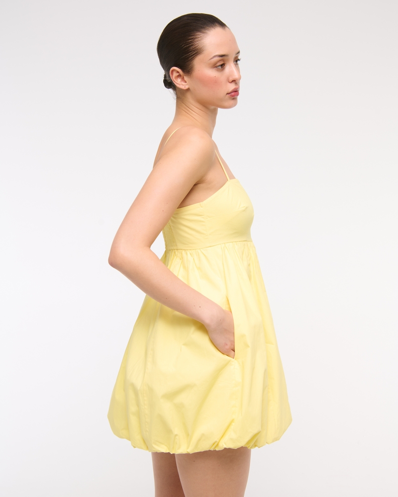 Babydoll Bubble Hem Mini Dress(pastel yellow,XXS)