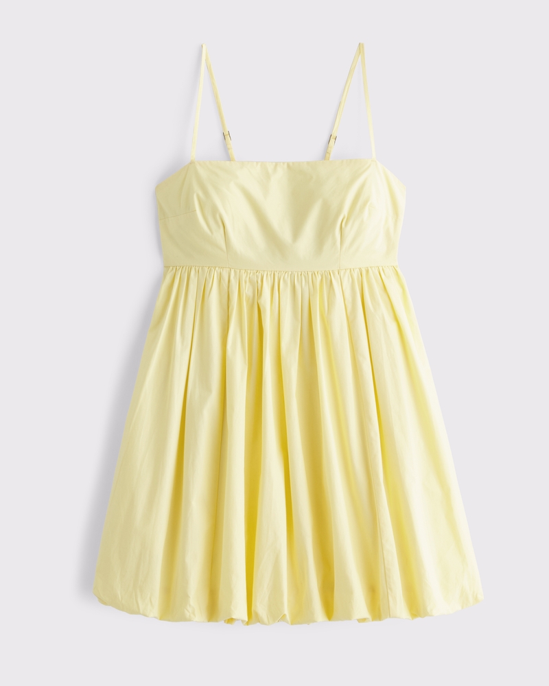 Babydoll Bubble Hem Mini Dress(pastel yellow,XXS)