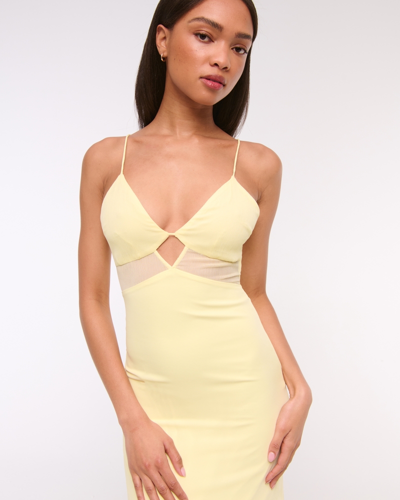 Tie-Back Sheer Slip Midi Dress(yellow,XXS)