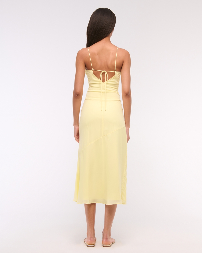 Tie-Back Sheer Slip Midi Dress(yellow,XXS)