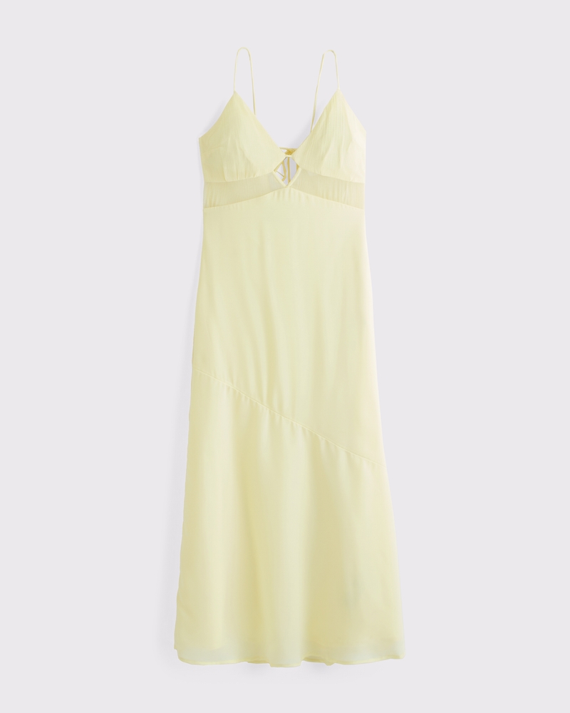 Tie-Back Sheer Slip Midi Dress(yellow,XXS)