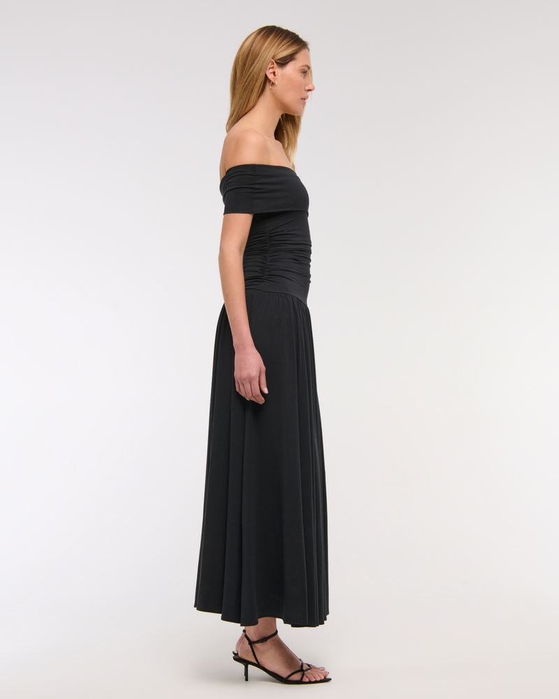 Off-The-Shoulder Knit Maxi Dress(black,XXS)
