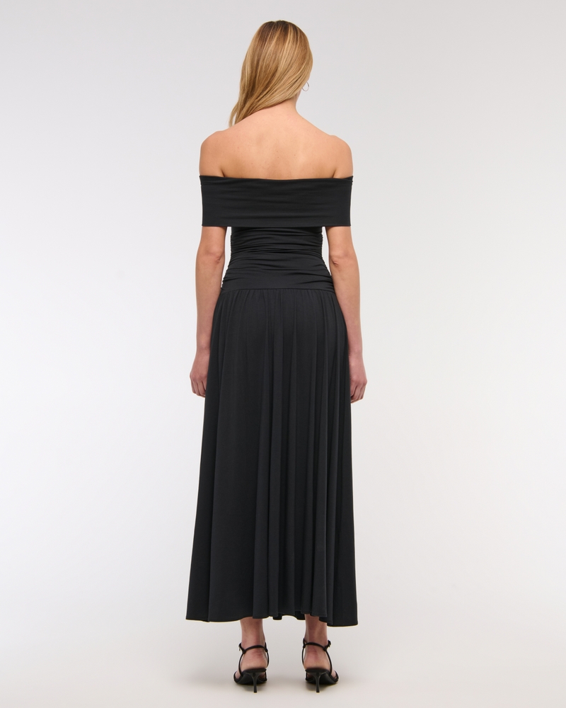 Off-The-Shoulder Knit Maxi Dress(black,XXS)