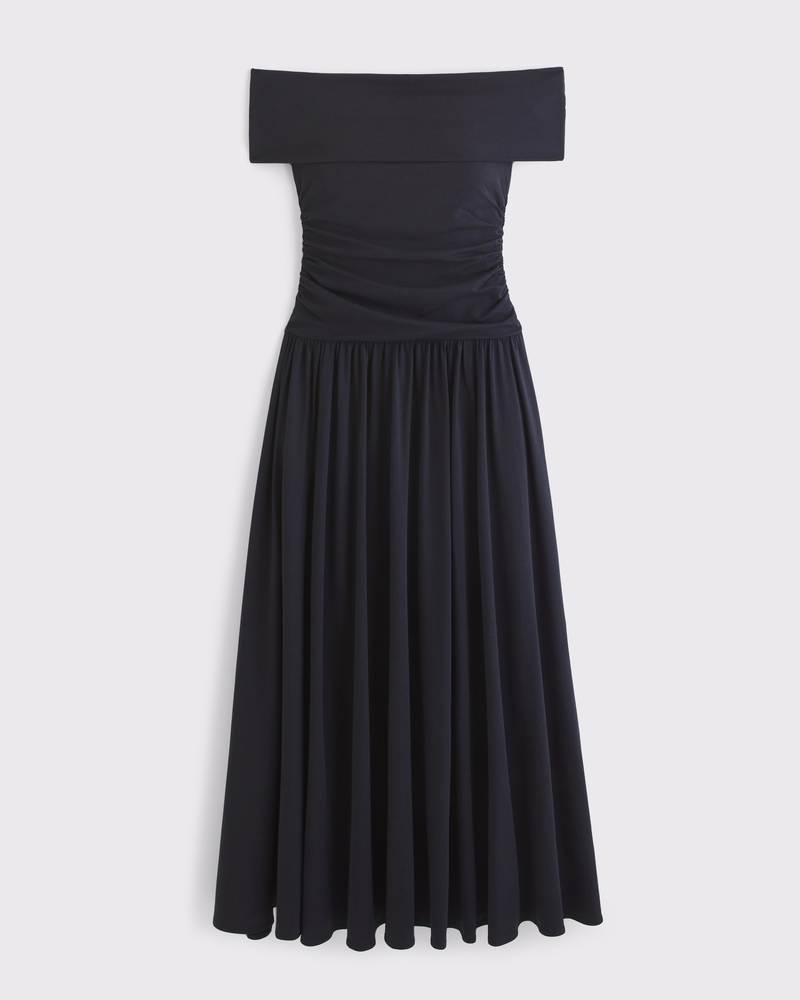 Off-The-Shoulder Knit Maxi Dress(black,XXS)