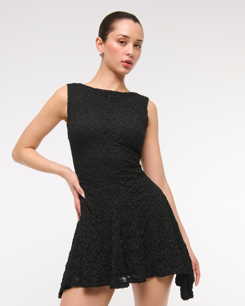 Slash Lace Mini Dress(black,XXS)