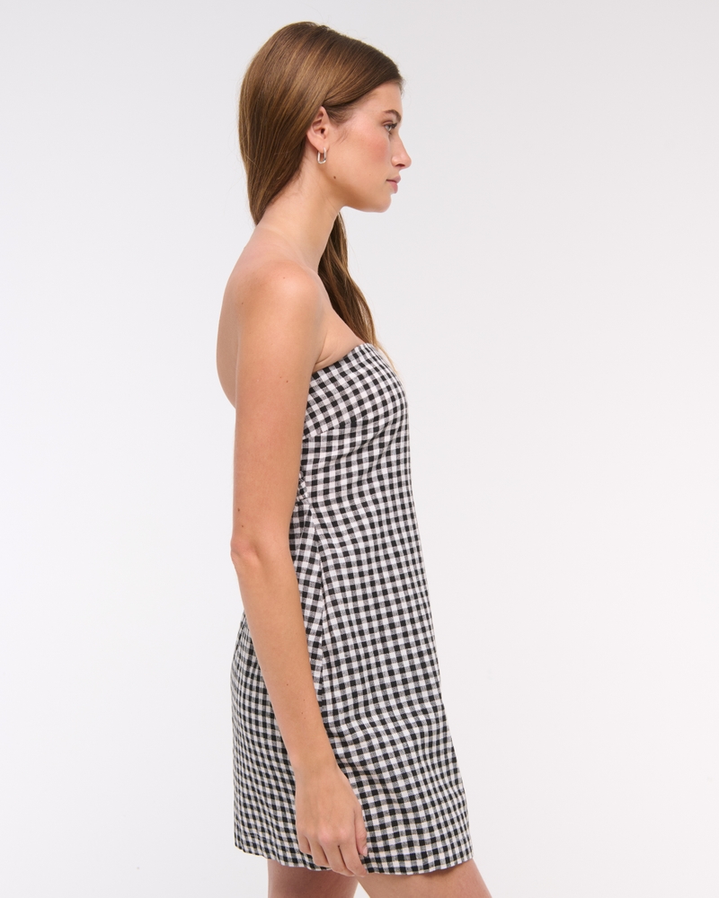 The A&F Scarlett Strapless Linen-Blend Skort(black gingham,XXS)