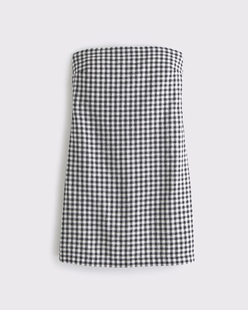 The A&F Scarlett Strapless Linen-Blend Skort(black gingham,XXS)