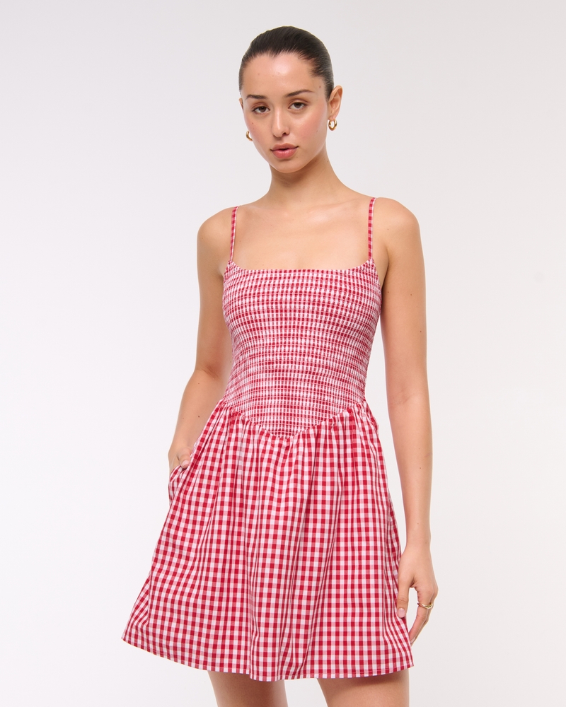 Dipped-Waist Smocked Mini Dress