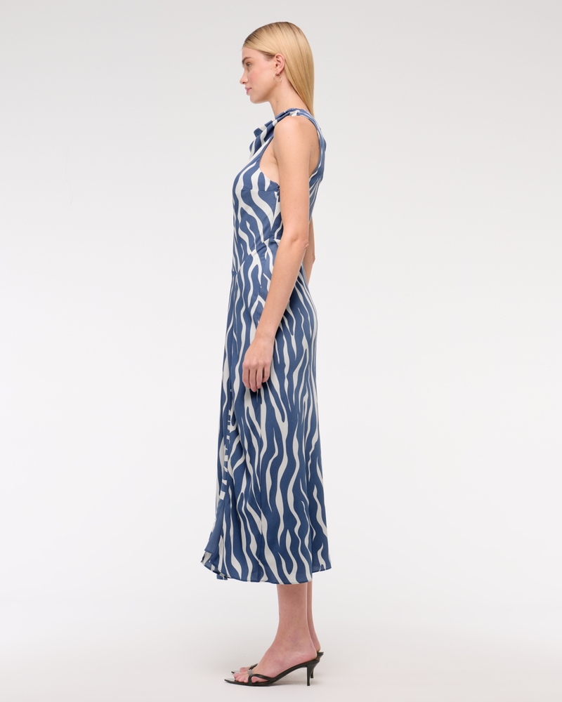 Cowl Neck Midi Dress(blue pattern,XXS)