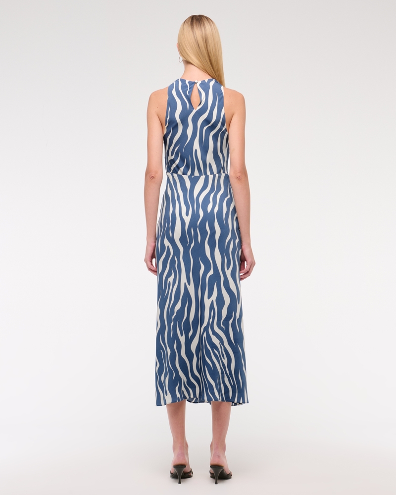 Cowl Neck Midi Dress(blue pattern,XXS)