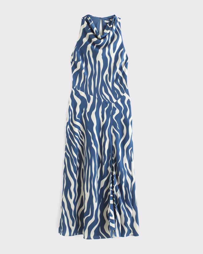 Cowl Neck Midi Dress(blue pattern,XXS)