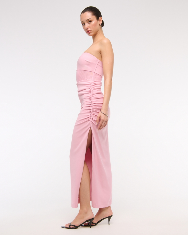 Sheer Draped Maxi Dress(light pink,XXS)