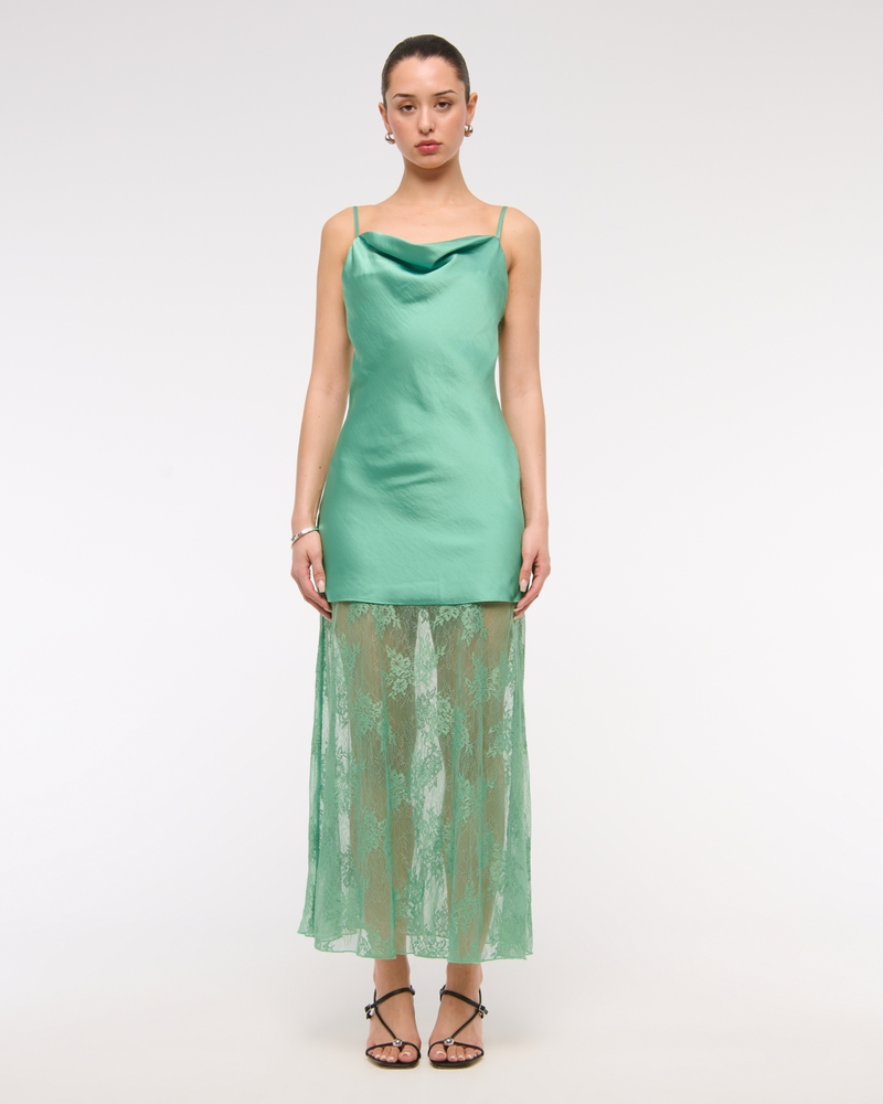 Cowl Neck Lace Maxi Dress