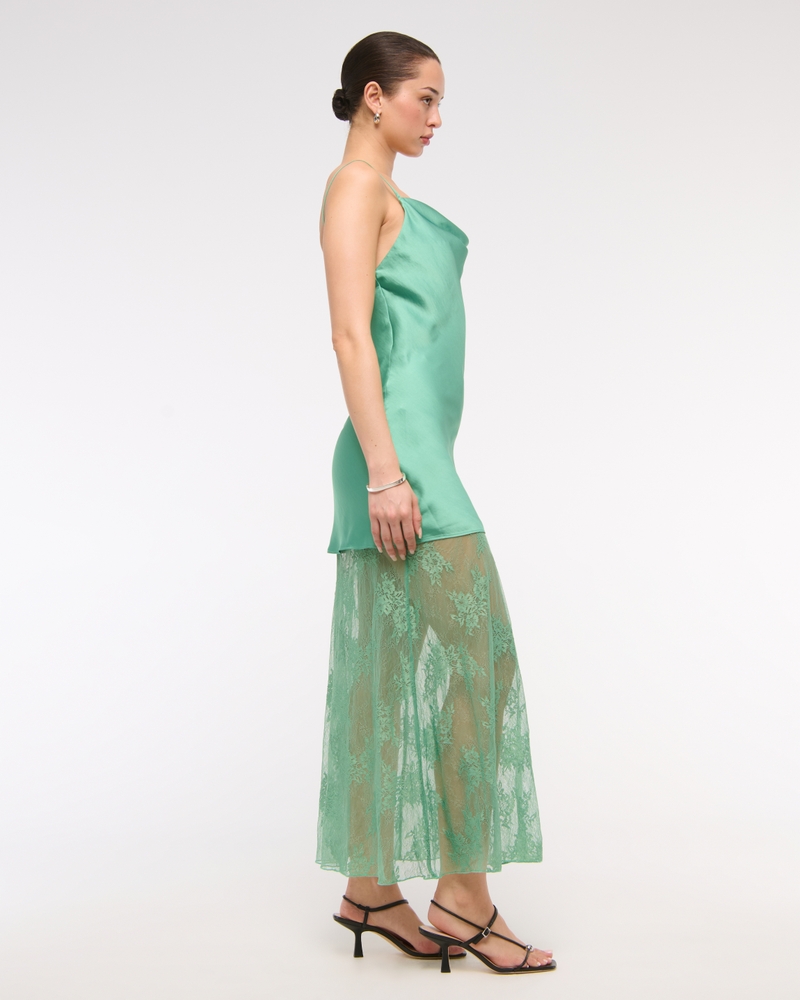 Cowl Neck Lace Maxi Dress(mint,XXS)