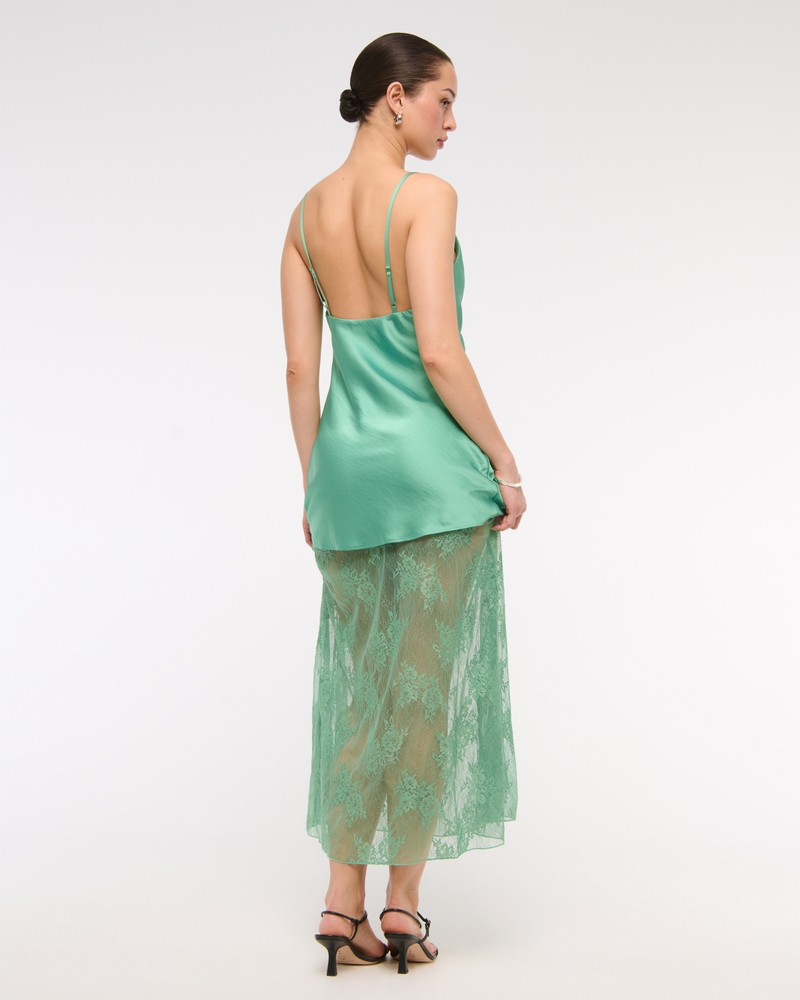 Cowl Neck Lace Maxi Dress(mint,XXS)