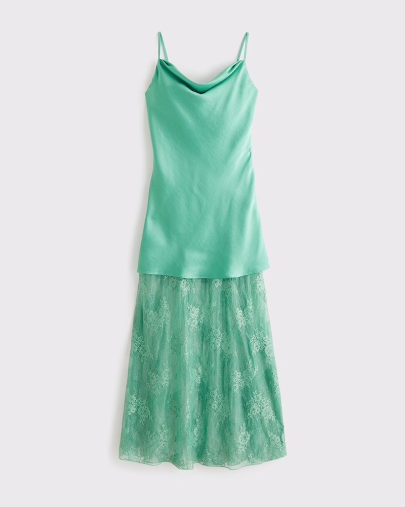 Cowl Neck Lace Maxi Dress(mint,XXS)