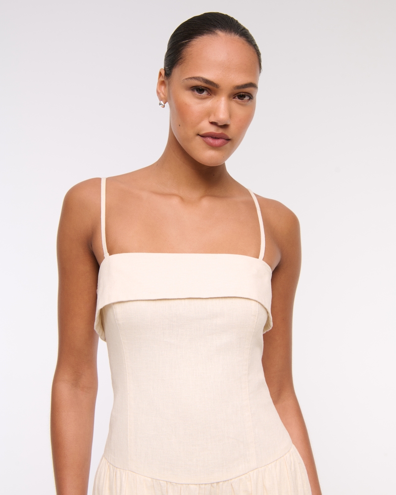 Strapless Drop-Waist Linen-Blend Maxi Dress(cream floral,XXS)