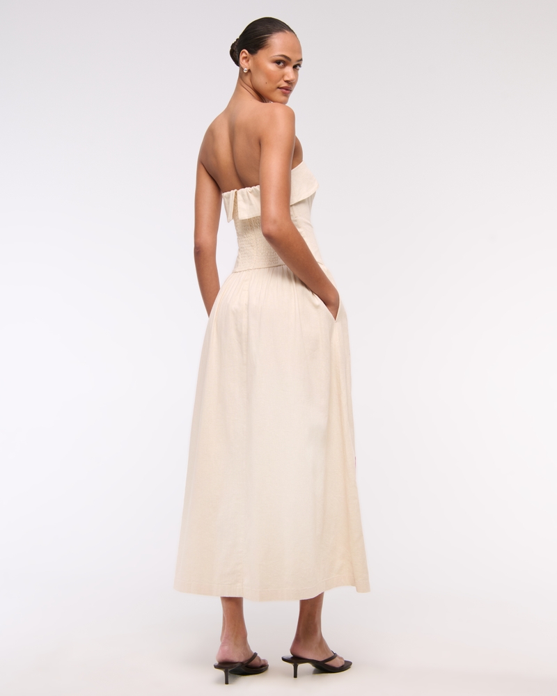 Strapless Drop-Waist Linen-Blend Maxi Dress(cream floral,XXS)