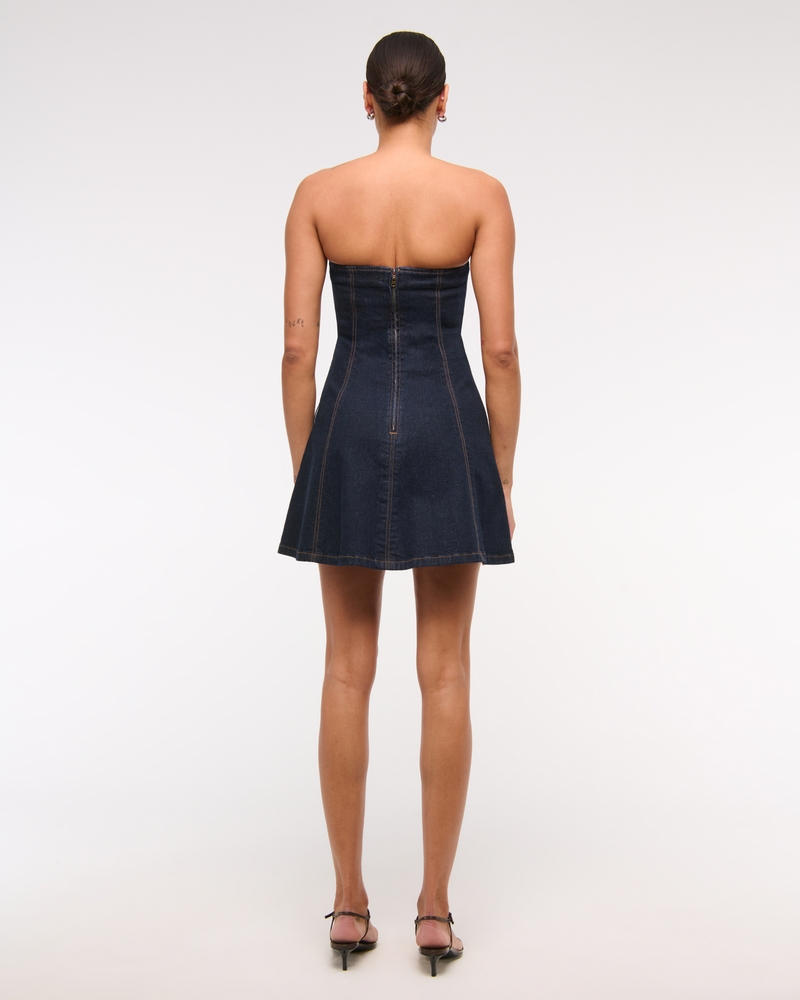 The A&F Mila Strapless Denim Mini Dress(dark wash,XXS)