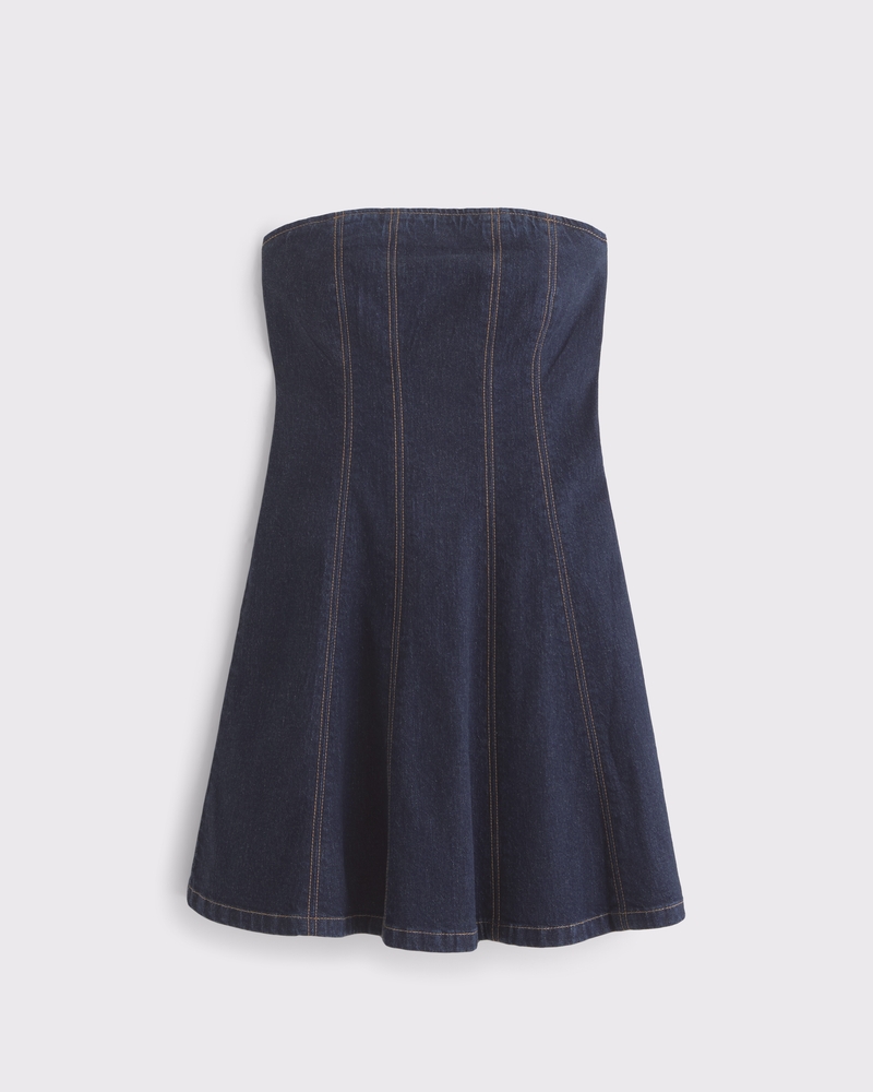 The A&F Mila Strapless Denim Mini Dress(dark wash,XXS)