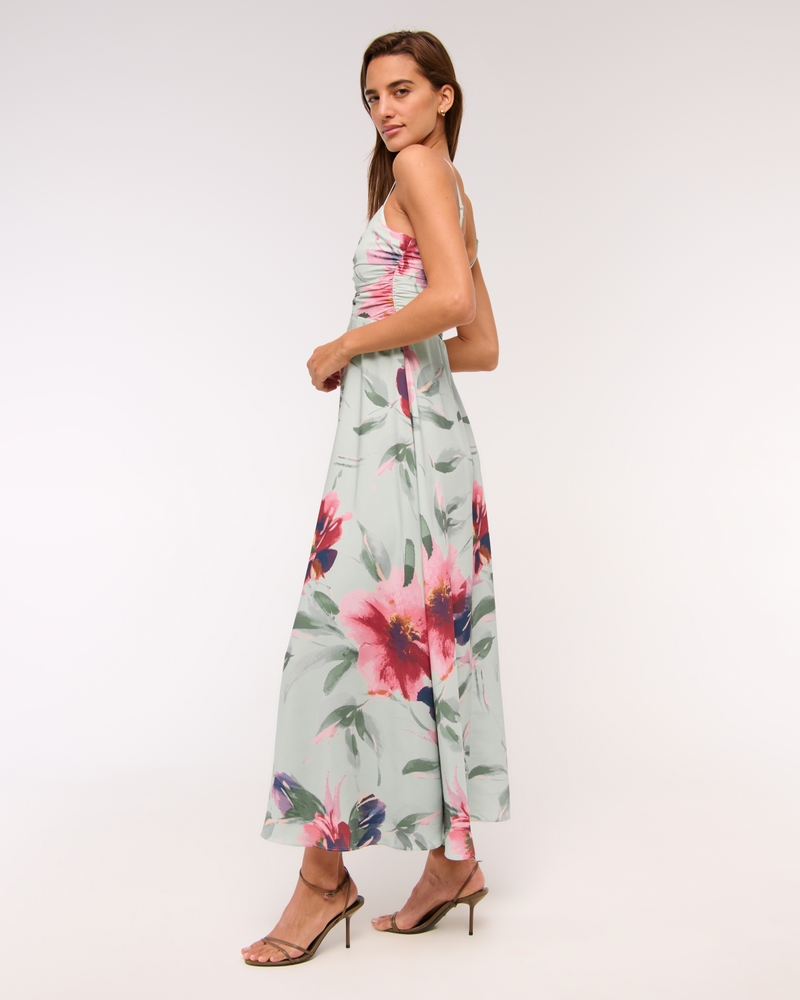 Bra-Free Hardware Maxi Dress(light green floral,XXS)