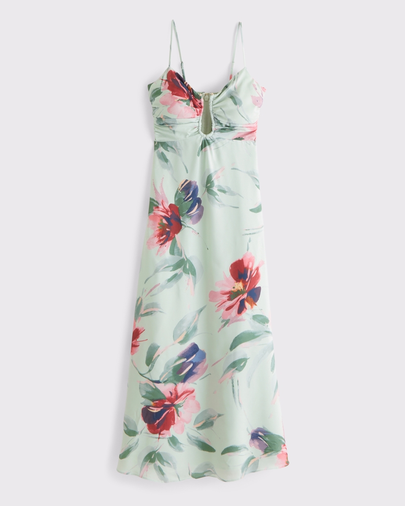 Bra-Free Hardware Maxi Dress(light green floral,XXS)