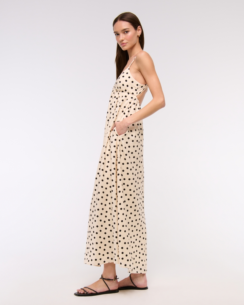 Bra-Free Clasp-Back Flowy Maxi Dress(cream dot,XXS)